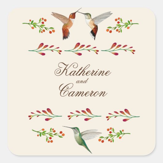 Hummingbird Wedding Quadratischer Aufkleber (Vorderseite)