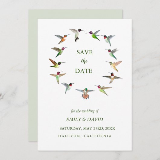 Hummingbird Wedding Save the Date Announcement Einladung (Vorne/Hinten)