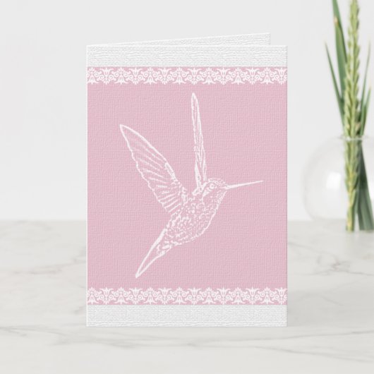 Hummingbird Weiß und Rosa Karte (Vorderseite)