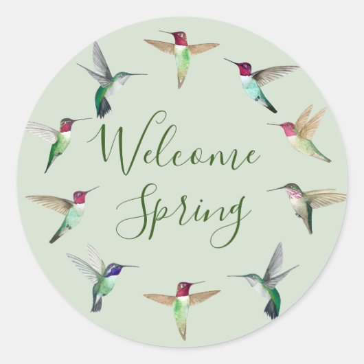 Hummingbird Welcome Spring Classic Round Sticker (Vorderseite)