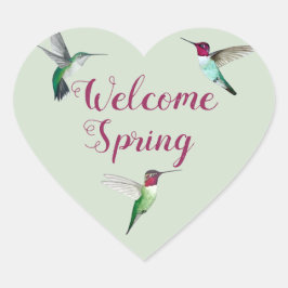 Hummingbird Welcome Spring Herz-Aufkleber