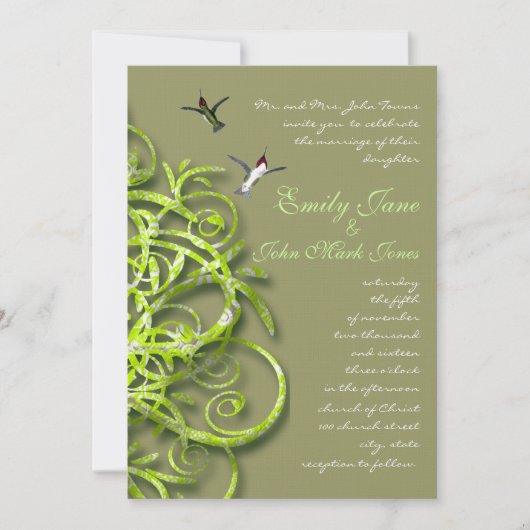 Hummingbird Whimsical Love Birds Green Tree Einladung (Vorderseite)