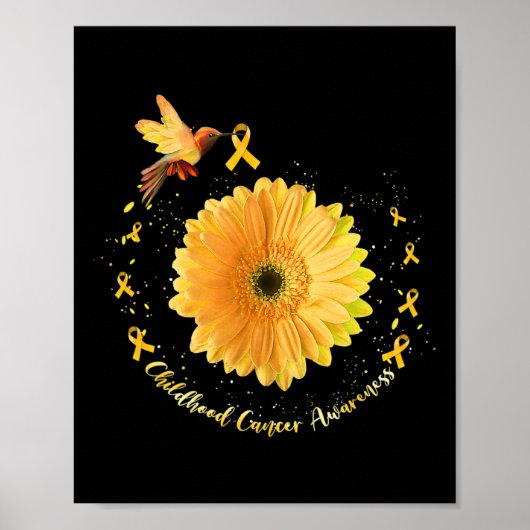 Hummingbird Yellow Sunflower Childhood Cancer Awar Poster (Vorne)