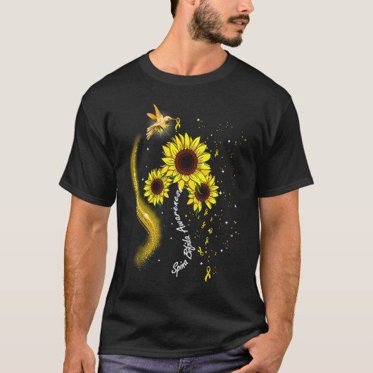 Hummingbird Yellow Sunflower Spina Bifida Awarenes T-Shirt (Vorderseite)