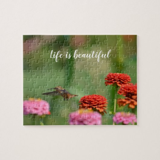 Hummingbird Zinnia Blume Puzzle (Horizontal)