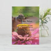 Hummingbird Zinnia Blume Romantische Hochzeit Einladung (Stehend Vorderseite)