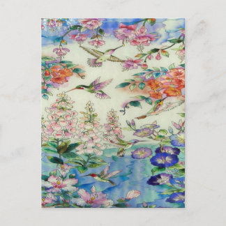 Hummingbirds and Pink flowers stained glass WOW Postkarte