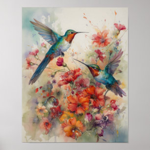 Hummingbirds Aquarell Art Print Poster