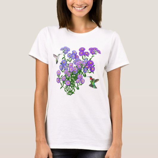 Hummingbirds auf Aster Blume Ladys Raglan Sweats T-Shirt (Vorderseite)