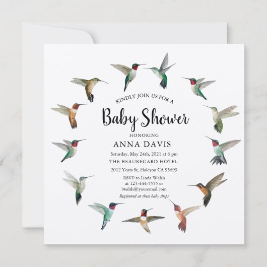 Hummingbirds Baby Shower Einladung (Vorderseite)