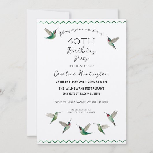 Hummingbirds Birthday Invitation Einladung (Vorderseite)