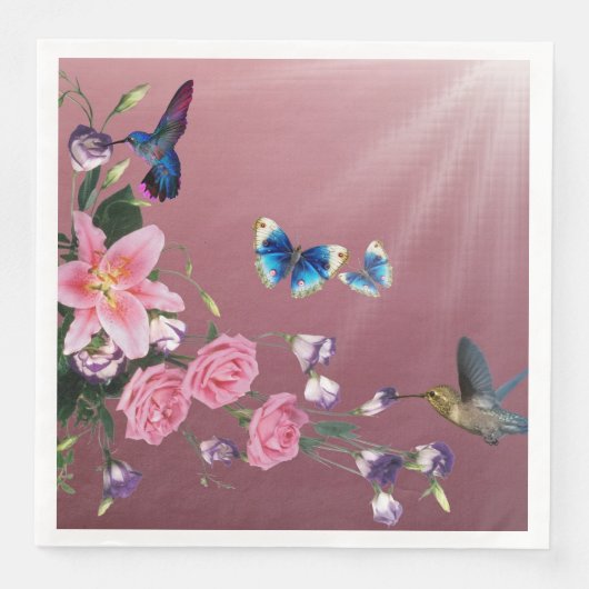 Hummingbirds Blume Schmetterlinge Papier Napkins Serviette (Vorderseite)
