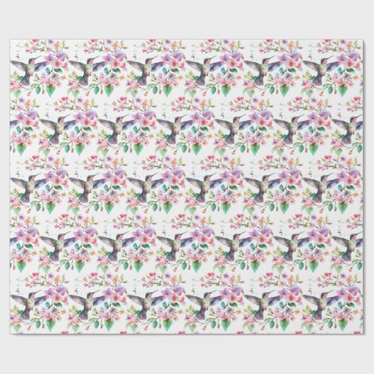 Hummingbirds Blume Wreath Pattern Geschenkpapier (Flach)