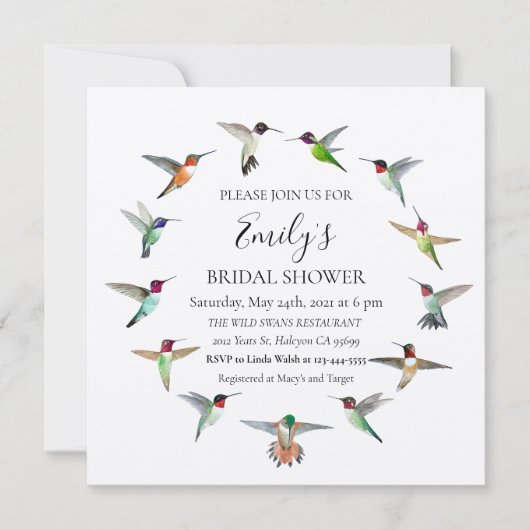 Hummingbirds Bridal Dusche Einladung (Vorderseite)
