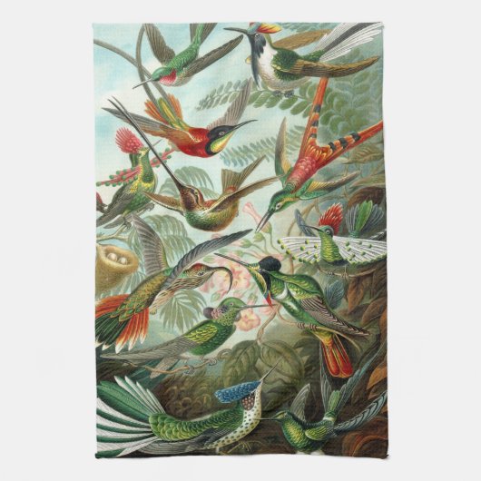 Hummingbirds by Ernst Haeckel, Vintage Vogelbäume Geschirrtuch (Vertikal)