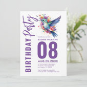 Hummingbirds Floral Bouquer Geburtstagsfeier Einladung (Stehend Vorderseite)