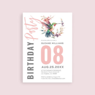 Hummingbirds Floral Wreath Birthday Party Einladung
