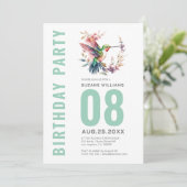 Hummingbirds Floral Wreath Bithday Party Einladung (Stehend Vorderseite)