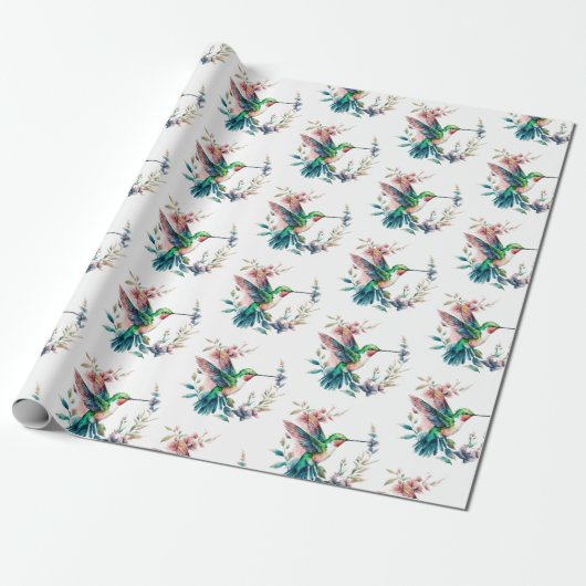 Hummingbirds Flowers Pattern Geschenkpapier (Ungerollt)