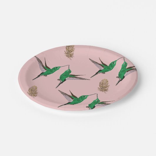 Hummingbirds Goldene Federn Pappteller (Schrägansicht)