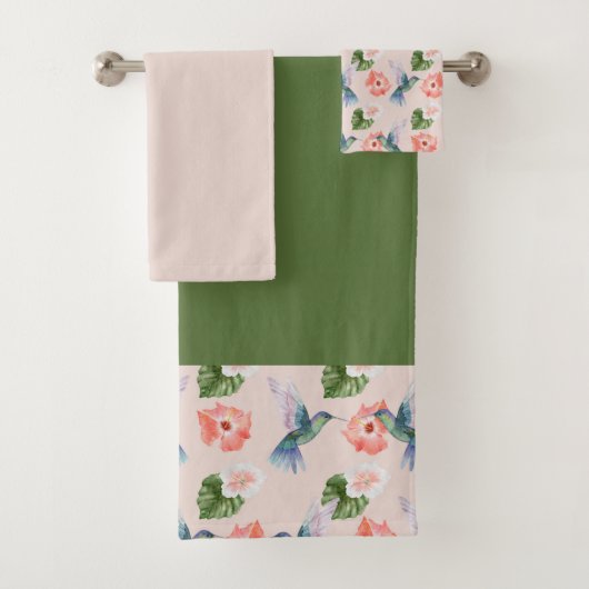 Hummingbirds Hibiskus Green Pink Red Badhandtuch Set (Insitu)