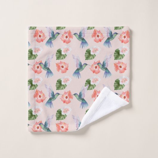 Hummingbirds Hibiskus Green Pink Red Badhandtuch Set (Waschlappen)