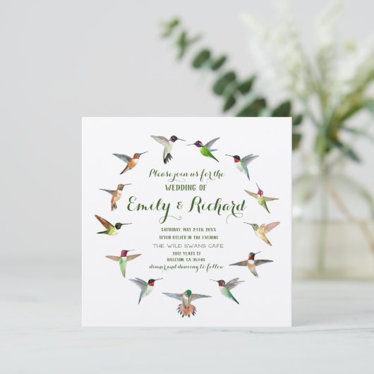 Hummingbirds Hochzeit Einladung (Stehend Vorderseite)