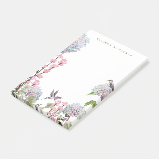 Hummingbirds & Hydrangeas Nature Lover Mit Monogra Post-it Klebezettel (angewinkelt)
