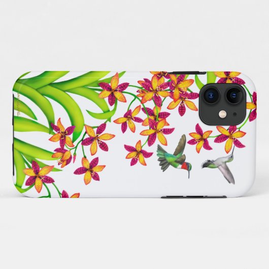 Hummingbirds in Candy Lily Blume iPhone Case (Rückseite (Horizontal))