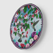 Hummingbirds in Fuchsia Flower Garden Große Wanduhr (Winkel)