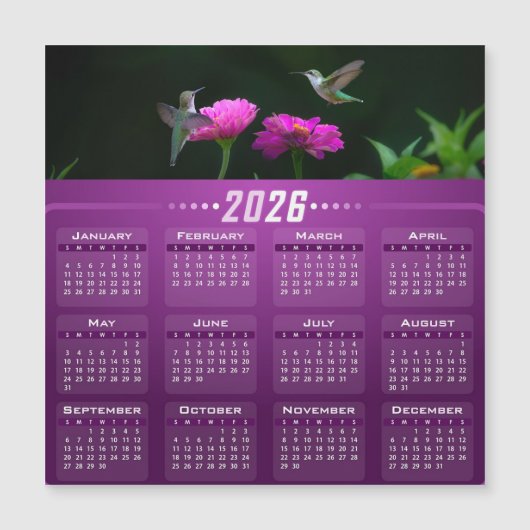 Hummingbirds In Garden Magnetic Calendar Card Magnetkarte (Vorderseite)