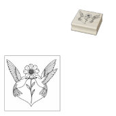 Hummingbirds in Heart Shape with Flower Line Art Gummistempel (Stempel)