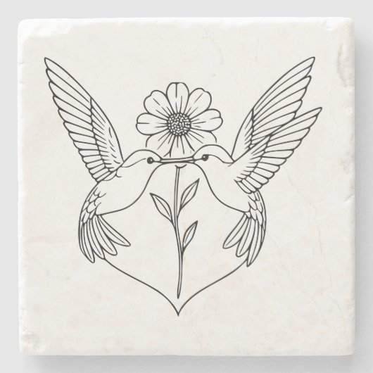 Hummingbirds in Heart Shape with Flower Line Art Steinuntersetzer (Vorderseite)