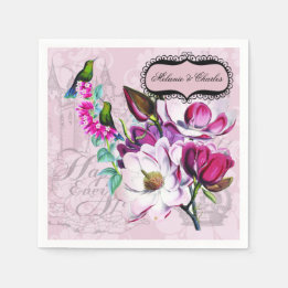 Hummingbirds Magnolias Hochzeitspapier Napkins Serviette