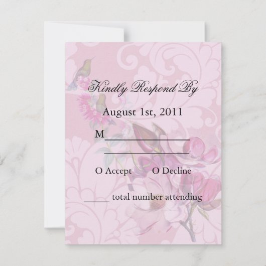 Hummingbirds Magnolias Wedding RSVP Card (Rückseite)