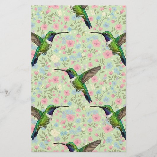 Hummingbirds on a floral background briefpapier (Vorderseite)