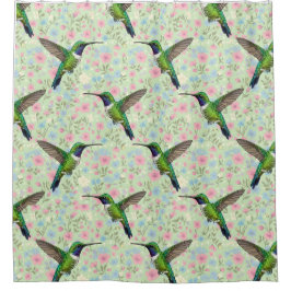 Hummingbirds on a floral background shower curtain duschvorhang