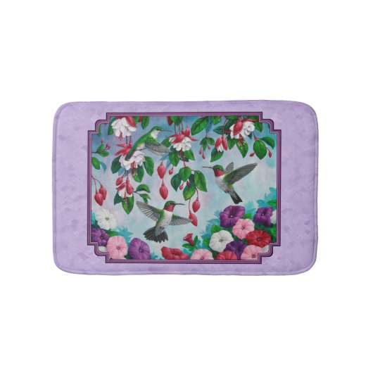 Hummingbirds Pink Fuchsia Blume Lavendel Badematte (Vorderseite)