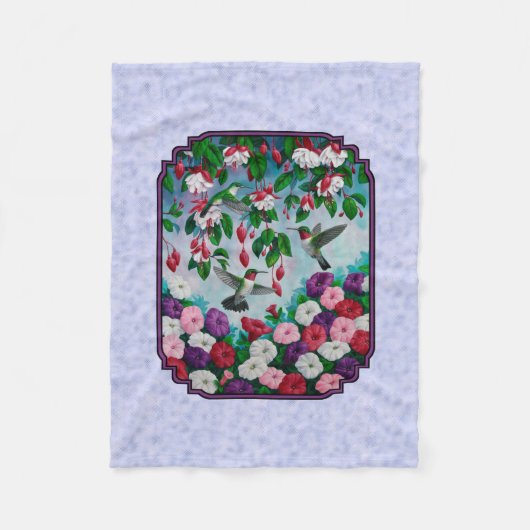 Hummingbirds Pink Fuchsia Blume Lavendel Fleecedecke (Vorderseite)
