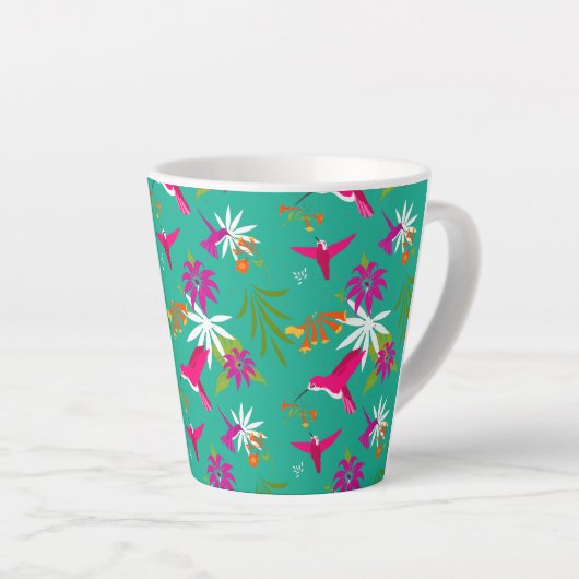 Hummingbirds Pink Lila Green Blue Tropical Milchtasse (Rechte Ecke)