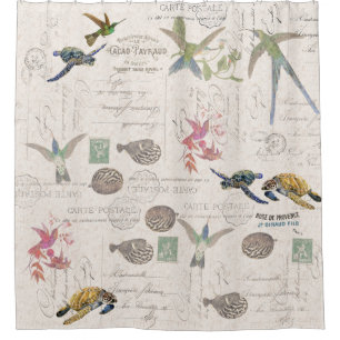 Hummingbirds Sea Turtles Blowfish Ephemere Duschvorhang
