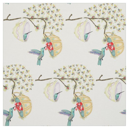 Hummingbirds Teacups Frühlingsmarinengarten Stoff (Muster)