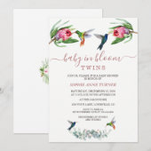 Hummingbirds Twins Pink Protea Baby in Bloom Einladung (Vorne/Hinten)