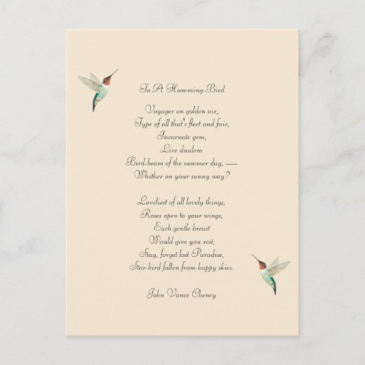 Hummingbirds und John Vance Cheney Quote Postkarte (Vorderseite)