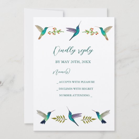 Hummingbirds Wedding RSVP Invitation Einladung (Vorderseite)