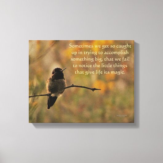 Hummingvogel auf dem Zweig warme gelbe grüne Farbe Leinwanddruck (Vorderseite)