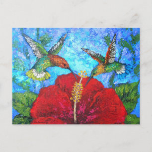 Hummingvögel auf rotem Hibiskus Anstrich Postkarte