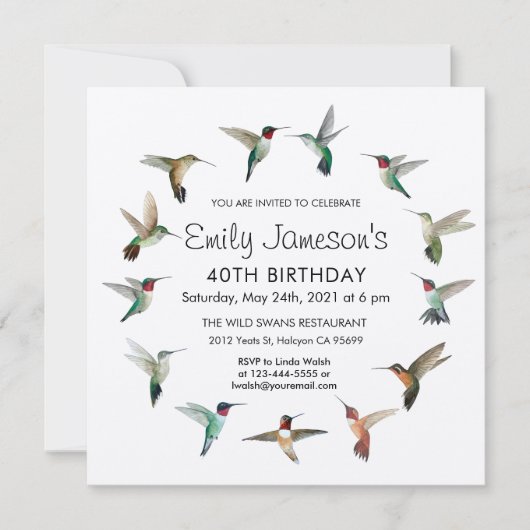 Hummingvögel Einladung zum Geburtstag (Vorderseite)