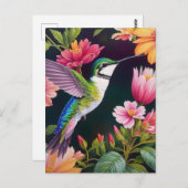 Hummingvogel farbenfrohe Blumenbilder Postkarte (Vorne/Hinten)