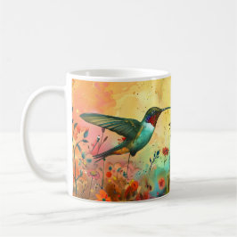 Hummingvogel fliegt durch Wildblumen Kaffeetasse